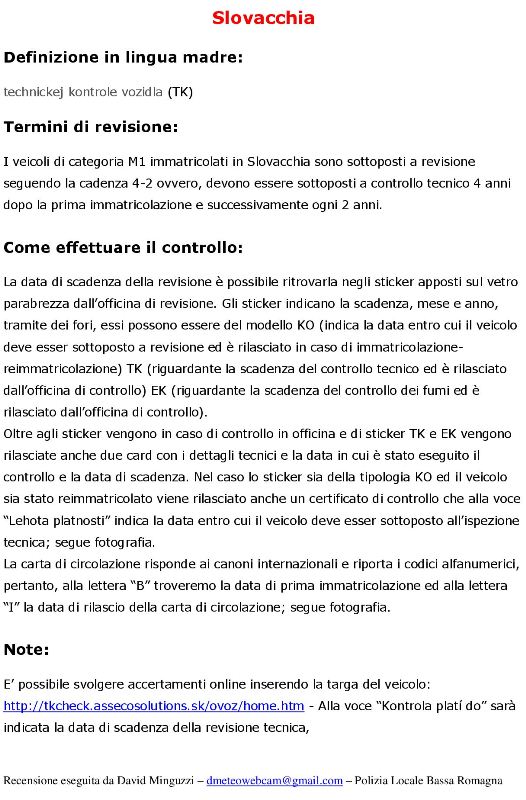 revisione auto slovacchia